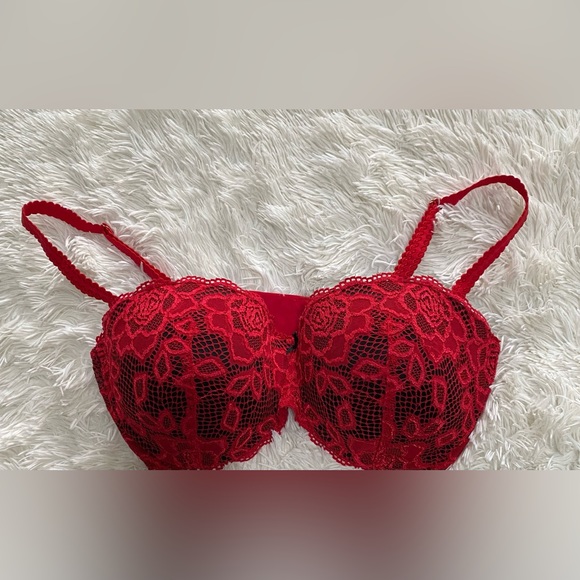 La Vie en Rose Red Push Up Lace Bra Size 38DD - Picture 2 of 8